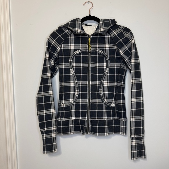 lululemon athletica Jackets & Blazers - Lululemon Scuba Hoodie Black White Plaid Full Zip Sweatshirt Size 4